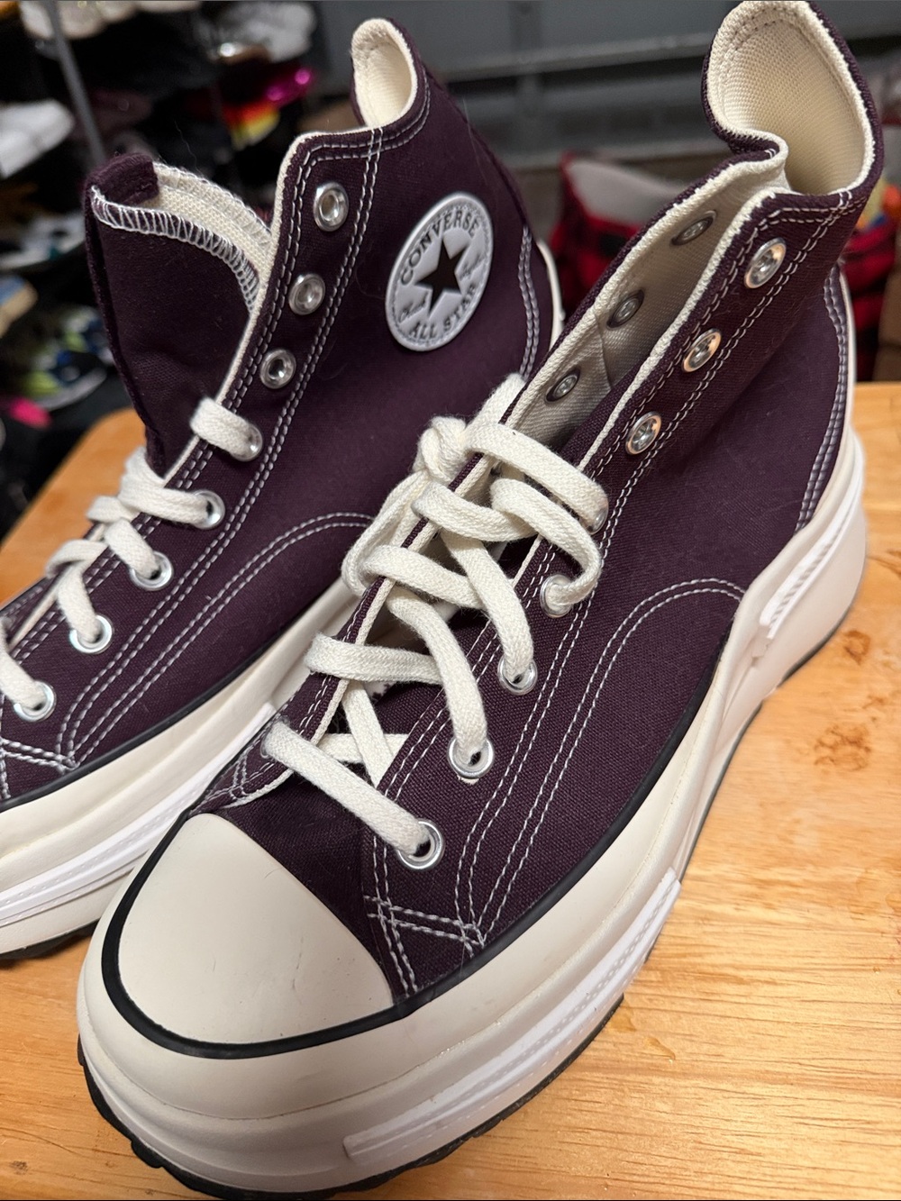 Converse Men’s High Top Sneakers in Deep Plum with Cream Accents